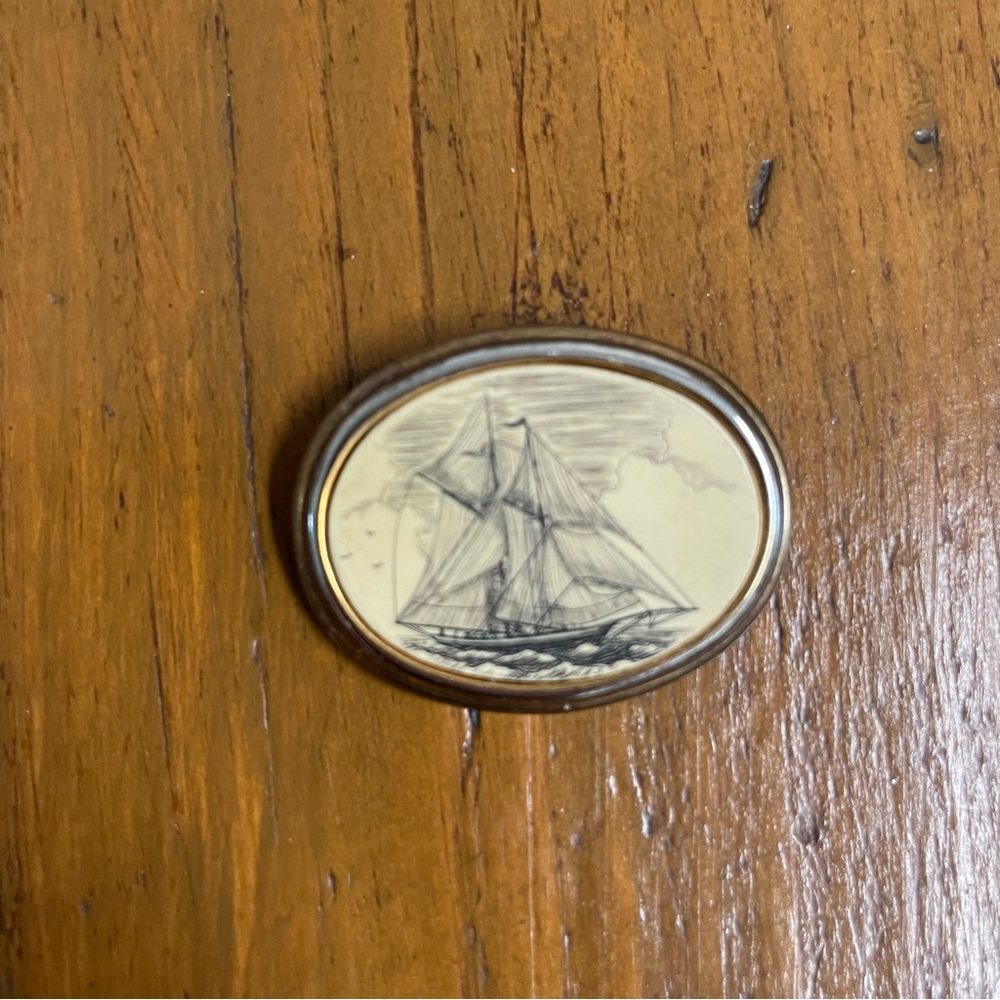 Vintage Nautical Ship Brooch BARLOW Gold tone